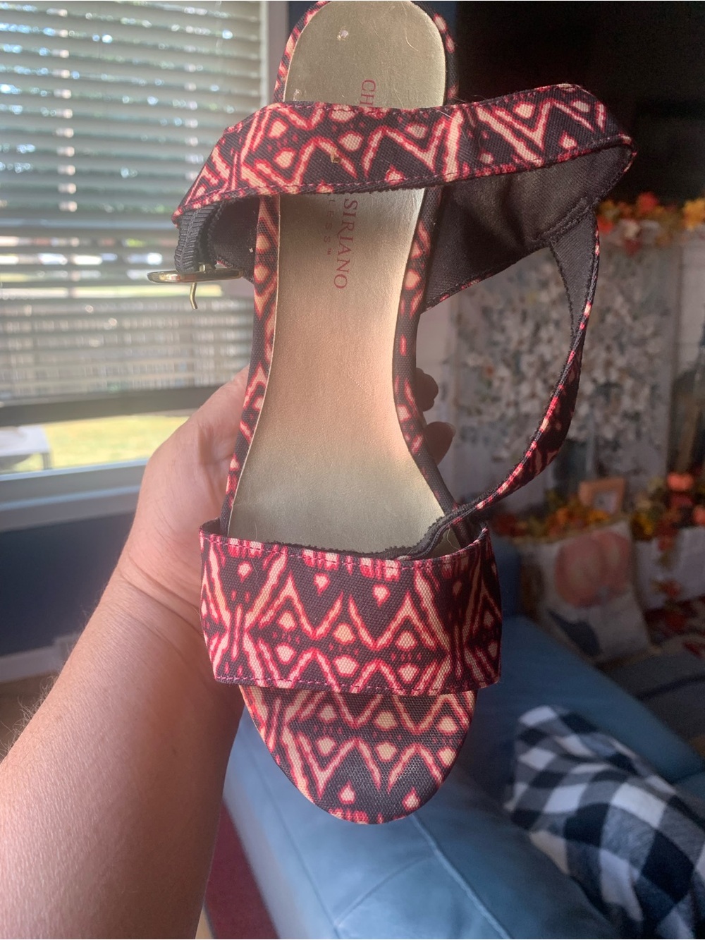 Christian Siriano Red and Black Patterned Platform Wedge Sandals, 9 Medium